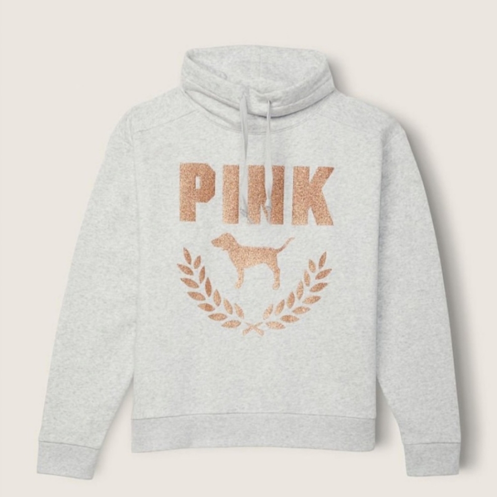 Victoria's Secret PINK Everyday Lounge Cowl Neck Pullover Gray Rose Gold Size XL